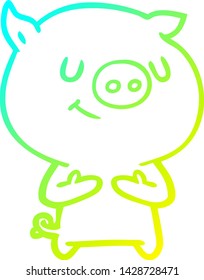cold gradient line drawing of a happy cartoon pig