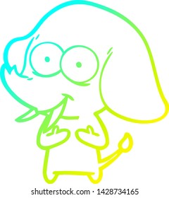 dibujo de línea de gradiente frío de un elefante de dibujos animados feliz