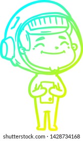 cold gradient line drawing of a happy cartoon astronaut