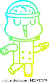 dibujo de línea de gradiente frío de un robot de dibujos animados feliz