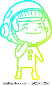 cold gradient line drawing of a happy cartoon astronaut