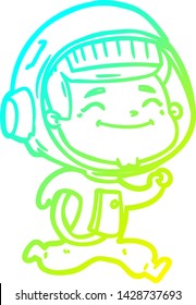 dibujo de línea de gradiente frío de un astronauta de dibujos animados feliz