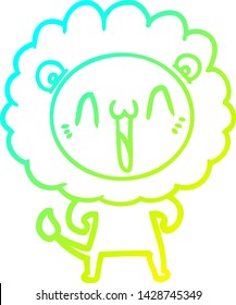 dibujo de línea de gradiente frío de un león de caricatura feliz