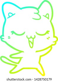 cold gradient line drawing of a happy cartoon cat
