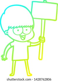 cold gradient line drawing of a happy cartoon boy