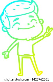 dibujo de línea de degradado frío de un hombre de caricatura feliz