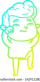 desenho de linha de gradiente frio de um homem de desenhos animados feliz