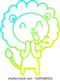cold gradient line drawing of a happy cartoon lion