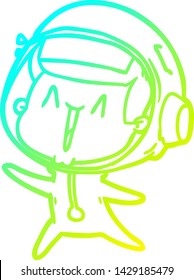 cold gradient line drawing of a happy cartoon astronaut leaping