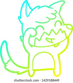 cold gradient line drawing of a happy cartoon fox
