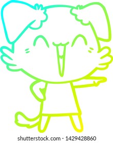 cold gradient line drawing of a happy little dog cartoon