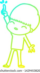 cold gradient line drawing of a happy cartoon boy