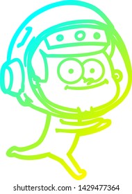 cold gradient line drawing of a happy astronaut cartoon