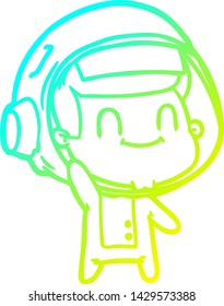 cold gradient line drawing of a happy cartoon astronaut man