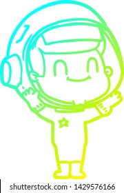 cold gradient line drawing of a happy cartoon astronaut man