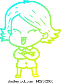 cold gradient line drawing of a happy cartoon girl
