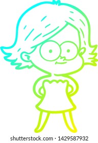 cold gradient line drawing of a happy cartoon girl