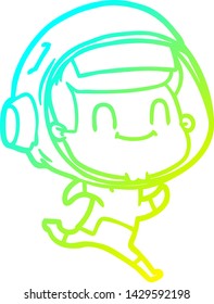 cold gradient line drawing of a happy cartoon astronaut man