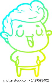 cold gradient line drawing of a happy cartoon man