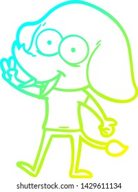 cold gradient line drawing of a happy cartoon elephant