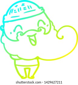 dibujo de línea de gradiente frío de un hombre feliz con barba y sombrero de invierno