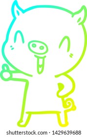 cold gradient line drawing of a happy cartoon pig