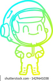 cold gradient line drawing of a happy cartoon astronaut man