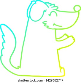 cold gradient line drawing of a happy cartoon dog