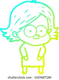 cold gradient line drawing of a happy cartoon girl