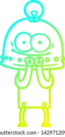 cold gradient line drawing of a happy carton robot with light bulb