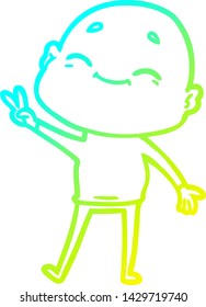 cold gradient line drawing of a happy cartoon bald man