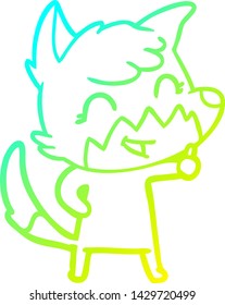 dibujo de línea de degradado frío de un zorro de dibujos animados feliz