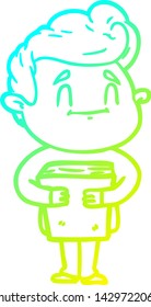 dibujo de línea de degradado frío de un hombre de caricatura feliz