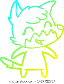dibujo de línea de degradado frío de un zorro de dibujos animados feliz
