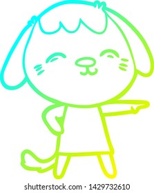 cold gradient line drawing of a happy cartoon dog