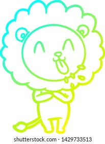 cold gradient line drawing of a happy cartoon lion