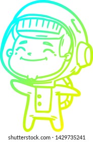 dibujo de línea de gradiente frío de un astronauta de dibujos animados feliz