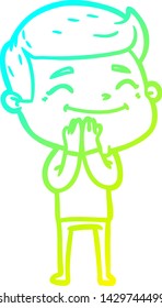 cold gradient line drawing of a happy cartoon man