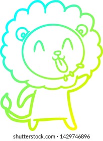 dibujo de línea de gradiente frío de un león de caricatura feliz