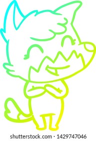 cold gradient line drawing of a happy cartoon fox