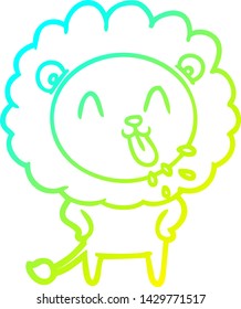 cold gradient line drawing of a happy cartoon lion