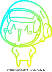 cold gradient line drawing of a happy cartoon astronaut