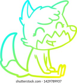 dibujo de línea de degradado frío de un zorro de dibujos animados feliz