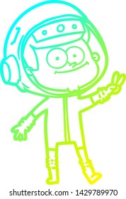 cold gradient line drawing of a happy astronaut cartoon