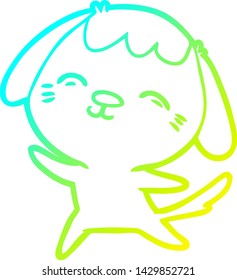 dibujo de línea de degradado frío de un perro de dibujos animados feliz