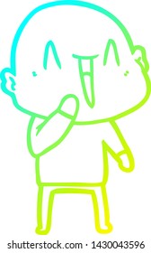 cold gradient line drawing of a happy cartoon bald man