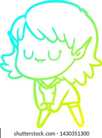 cold gradient line drawing of a happy cartoon elf girl posing