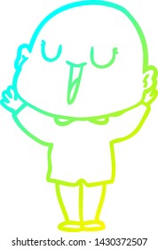 cold gradient line drawing of a happy cartoon bald man