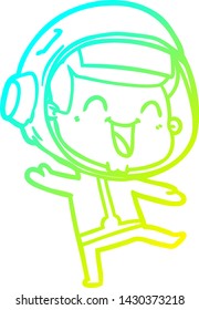 cold gradient line drawing of a happy cartoon astronaut