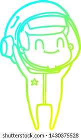 cold gradient line drawing of a happy cartoon astronaut